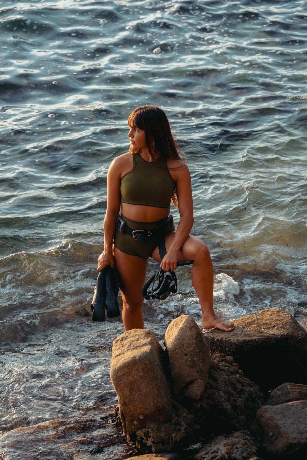 2mm Wetsuit Top for Women | Sleeveless | Olive Green