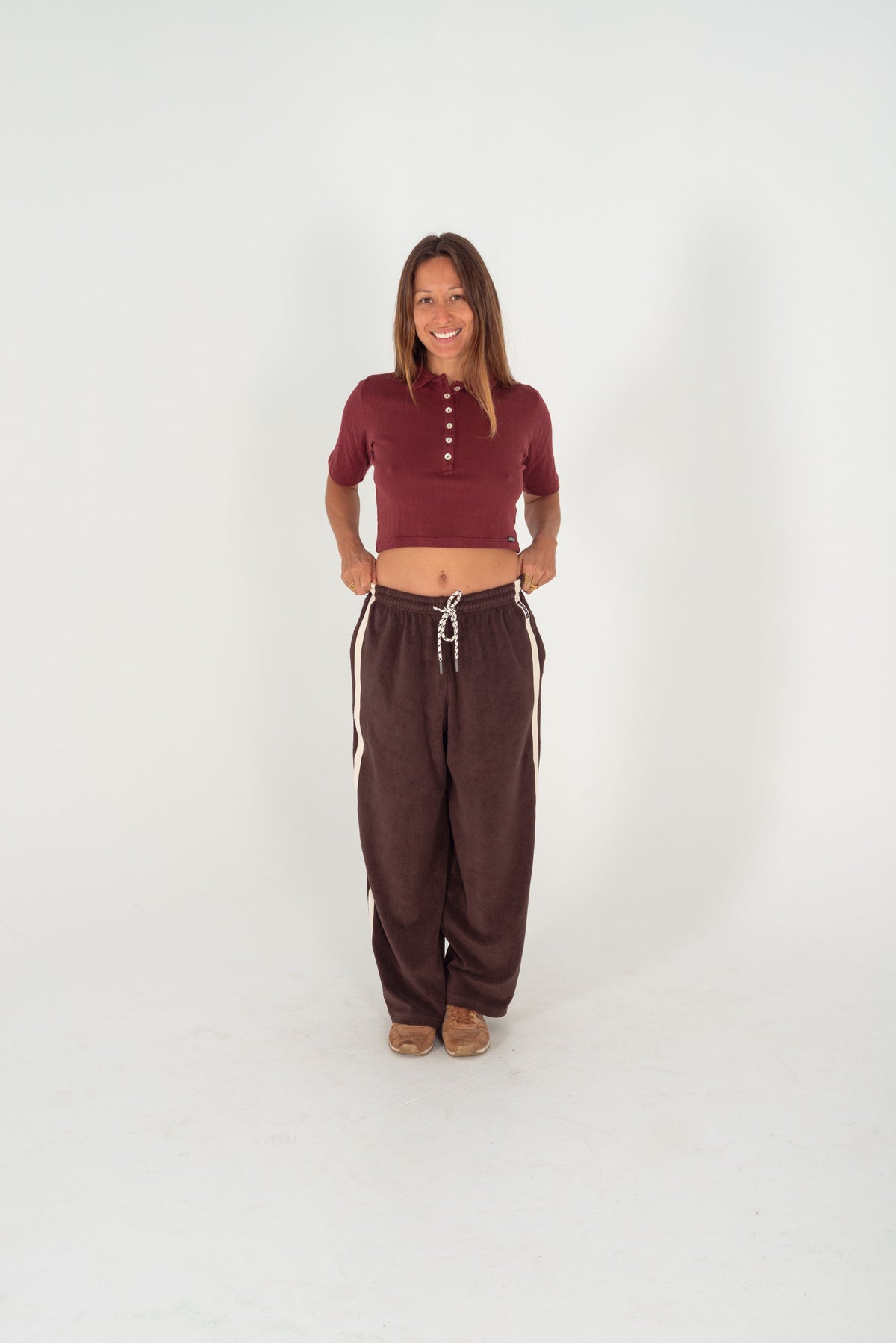 Beach Pj Collar Tee in Burgundy - Atmosea