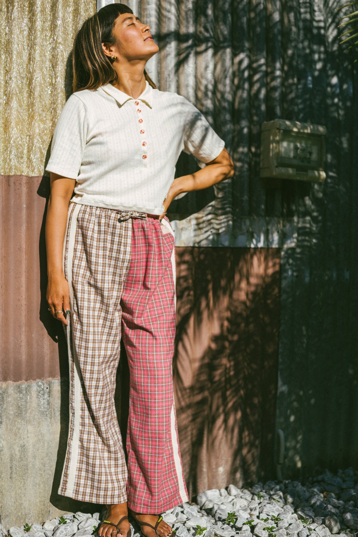 Beach PJ Collar Tee in Cream Pointelle - Atmosea