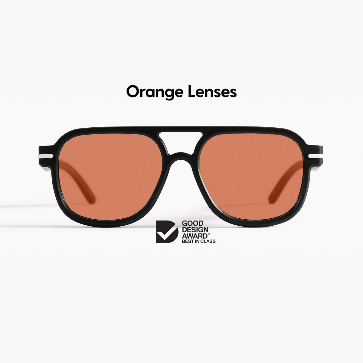 Made in Australia, Good Citizens black aviator sunglasses with polarised Carl Zeiss orange lenses, made from 100% recycled plastic