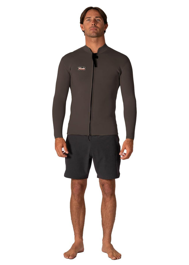 Vissla Solid Sets 2mm Front Zip Jacket in Dark Earth
