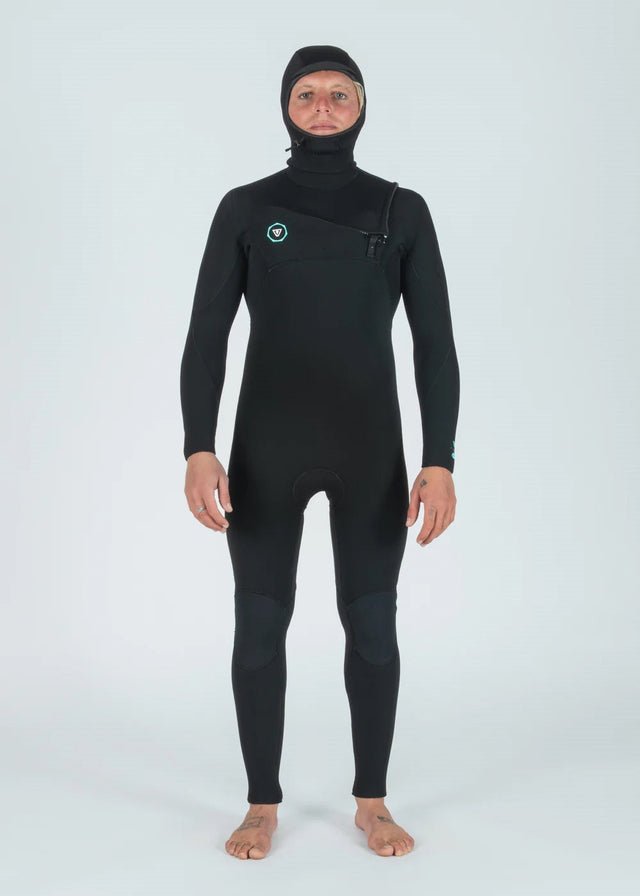 Vissla 7 Seas 4/3 Hooded Chest Zip Wetsuit in Black