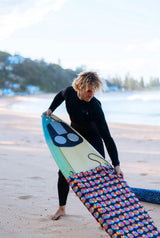 Alien Flower canvas surfboard cover, wax and water resistant both faces
