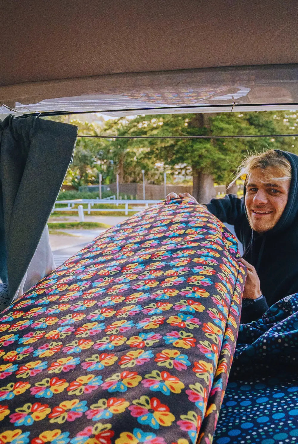 Alien Flower shortboard cover, cut and sewn in Ocean Grove, Victoria