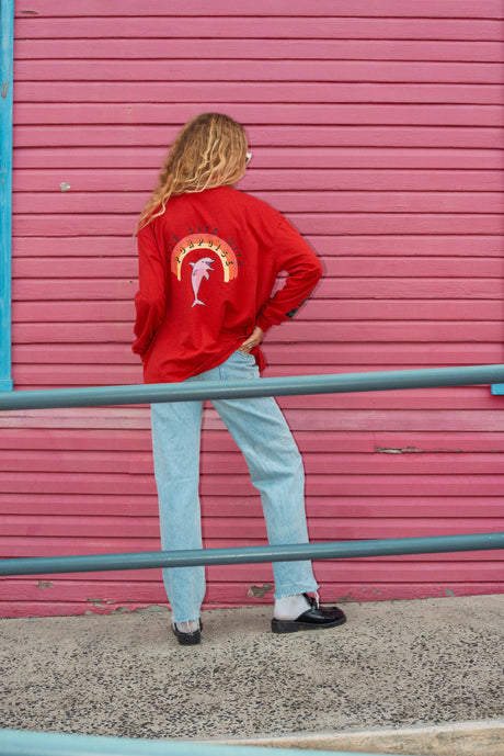 Artist Oversized Longsleeve Tee ‘Live Life With Porpoise’ By Bri O’Connell - Atmosea