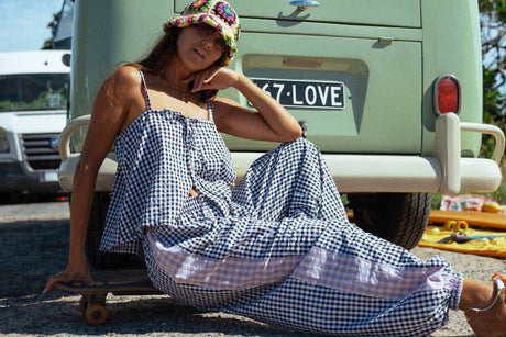 Aura Button Cami Top in Black Gingham - Atmosea