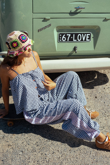 Aura Genie Pants in Black Gingham - Atmosea