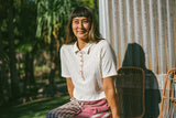 Beach PJ Collar Tee in Cream Pointelle - Atmosea