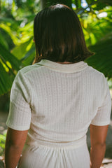 Beach PJ Collar Tee in Cream Pointelle - Atmosea