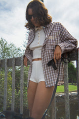 Beach PJ Collar Tee in Cream Pointelle - Atmosea
