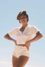 Beach PJ Collar Tee in Cream Pointelle - Atmosea