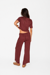 Beach Pj Pointelle Pants in Burgundy - Atmosea