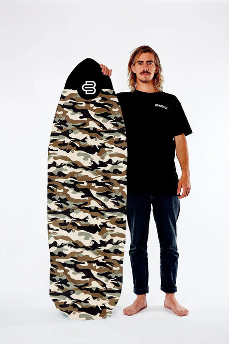 Camo fish and funboard cover in 14oz recycled canvas by Boardsox