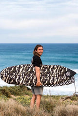Camo canvas fish and funboard cover, fits boards up to 23in wide
