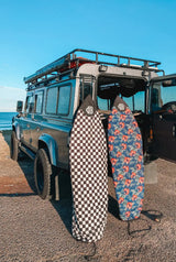 Checks longboard cover with drawstring closure drawn snug