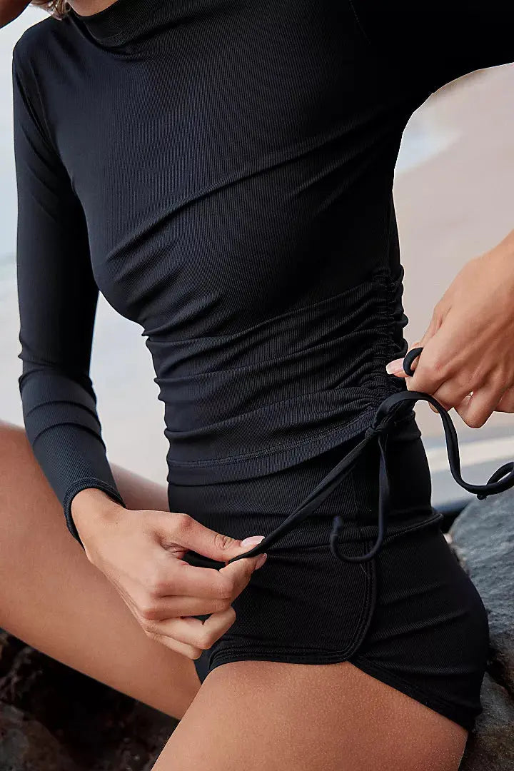 Ruched Rashguard - Black Rib Salt Gypsy