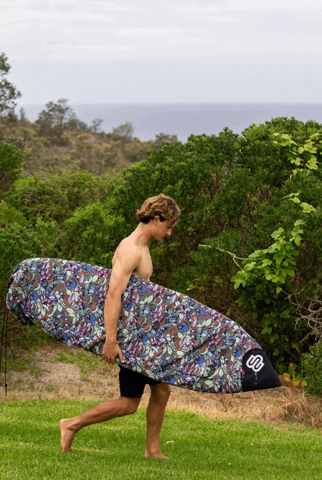 Fantastic Fungi canvas surfboard cover, keeps wax out of your car