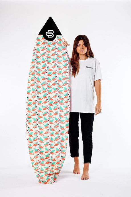 Flamingo shortboard cover in 14oz recycled canvas by Boardsox