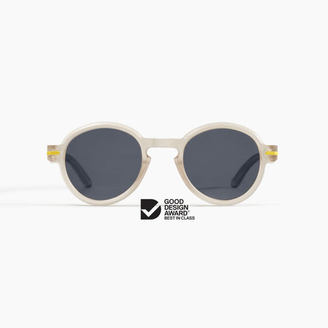 Good Citizens clear round sunglasses with Carl Zeiss lenses, made from 100% recycled plastic - front view