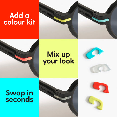 a montage showing all the different coloured clips in the 100% recycled good citizens frames