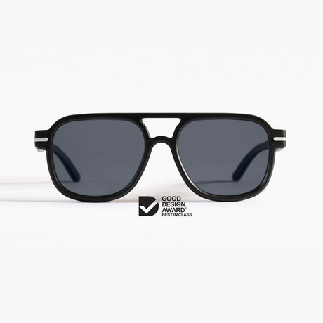 Made in Australia, Good Citizens black aviator sunglasses with polarised Carl Zeiss lenses, made from 100% recycled plastic