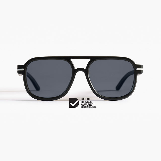Made in Australia, Good Citizens black aviator sunglasses with polarised Carl Zeiss lenses, made from 100% recycled plastic