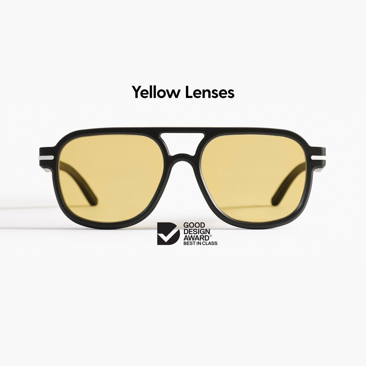 Made in Australia, Good Citizens black aviator sunglasses with polarised Carl Zeiss yellow lenses, made from 100% recycled plastic