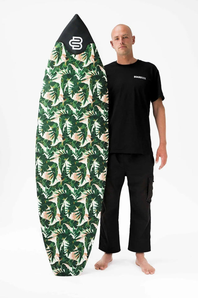 Green Leaf shortboard cover in 14oz recycled canvas by Boardsox