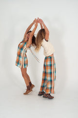 Karina V Neck Mini Dress in Citrus/ Teal Check - Atmosea