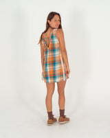Karina V Neck Mini Dress in Citrus/ Teal Check - Atmosea