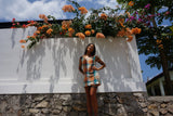 Karina V Neck Mini Dress in Citrus/ Teal Check - Atmosea