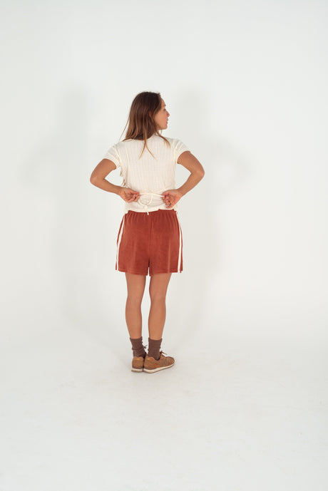 Mila Pointelle Wrap Top in Oat - Atmosea