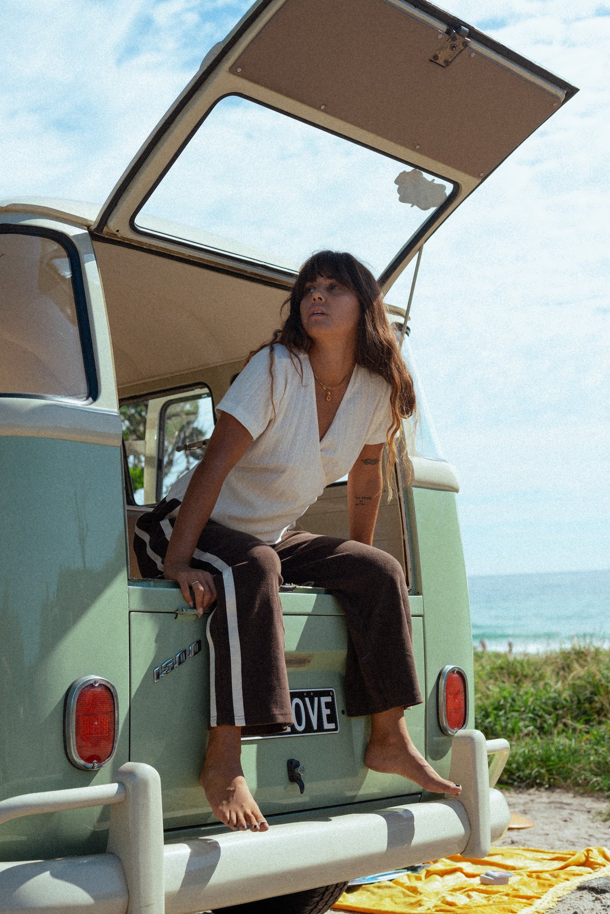 Mila Pointelle Wrap Top in Oat - Atmosea
